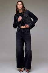 Black Oversized Low Slung Studded Baggy Jean - chic life.com