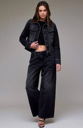 Black Oversized Low Slung Studded Baggy Jean - chic life.com