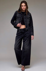 Black Oversized Low Slung Studded Baggy Jean - chic life.com