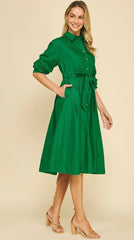 Button Down Midi Dress with Tucked Sleeve - chic life.com