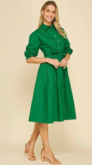 Button Down Midi Dress with Tucked Sleeve - chic life.com