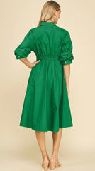 Button Down Midi Dress with Tucked Sleeve - chic life.com