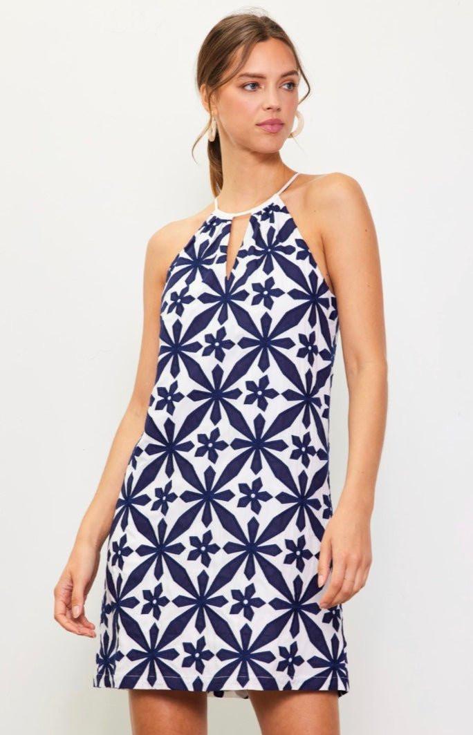 Embroidered Halter Dress - chic life.com