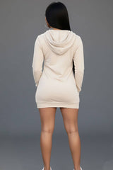 French Terry Hoodie Dress: Beige / S - chic life.com
