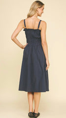 Front - Tie Detailed Smocking Midi Dress - chic life.com