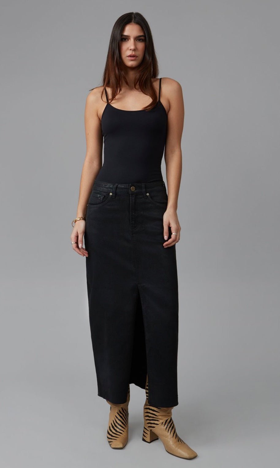 HALSTON - CBLK High Rise Maxi Skirt by LOLA Jeans - chic life.com