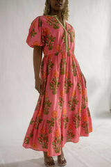 Puff Sleeve Flower Print Maxi Dress - chic life.com