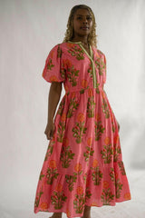 Puff Sleeve Flower Print Maxi Dress - chic life.com