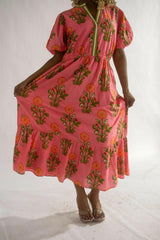 Puff Sleeve Flower Print Maxi Dress - chic life.com