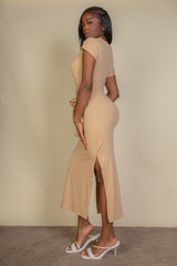 Tie Front Short Sleeve Side Slit Dress: BLACK / S - chic life.com