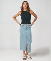 Vintage Ice Blue High - Rise Maxi Denim Skirt by Lola Jeans - chic life.com