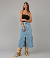 Vintage Ice Blue High - Rise Maxi Denim Skirt by Lola Jeans - chic life.com