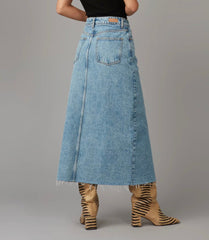 Vintage Ice Blue High - Rise Maxi Denim Skirt by Lola Jeans - chic life.com