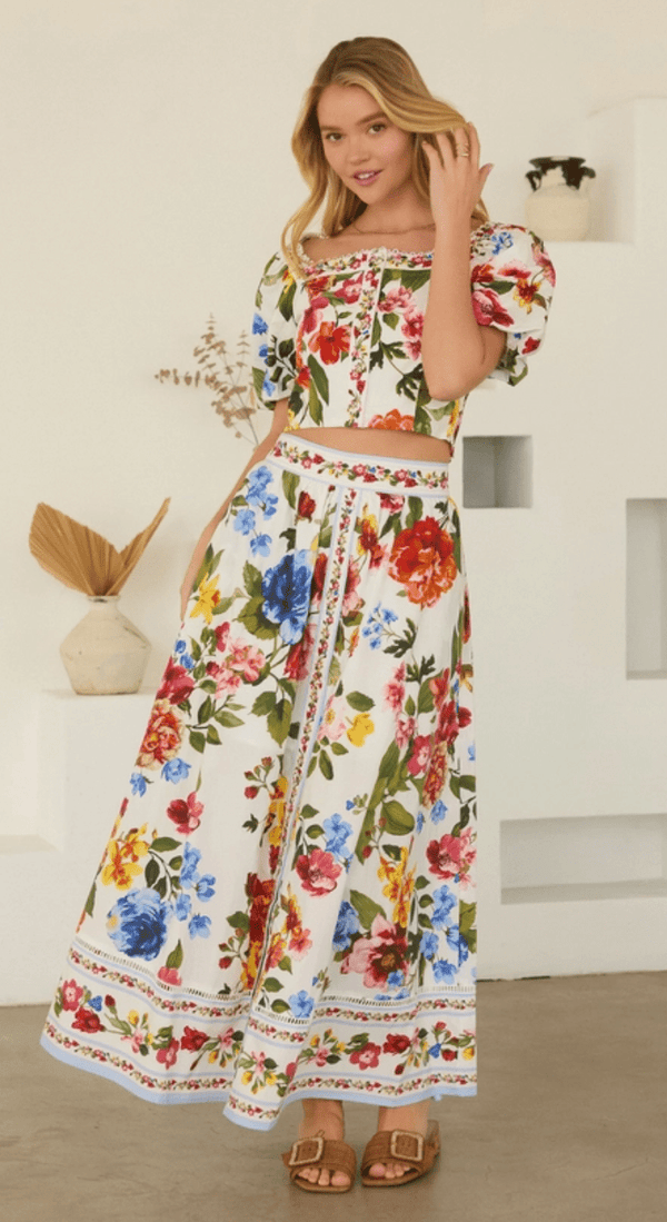Floral Border Print Midi Skirt - chic life.com