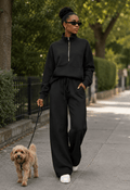 2 Piece Casual Lapel Half Zip Sweatshirt with Wide Leg Pants - Chic Life