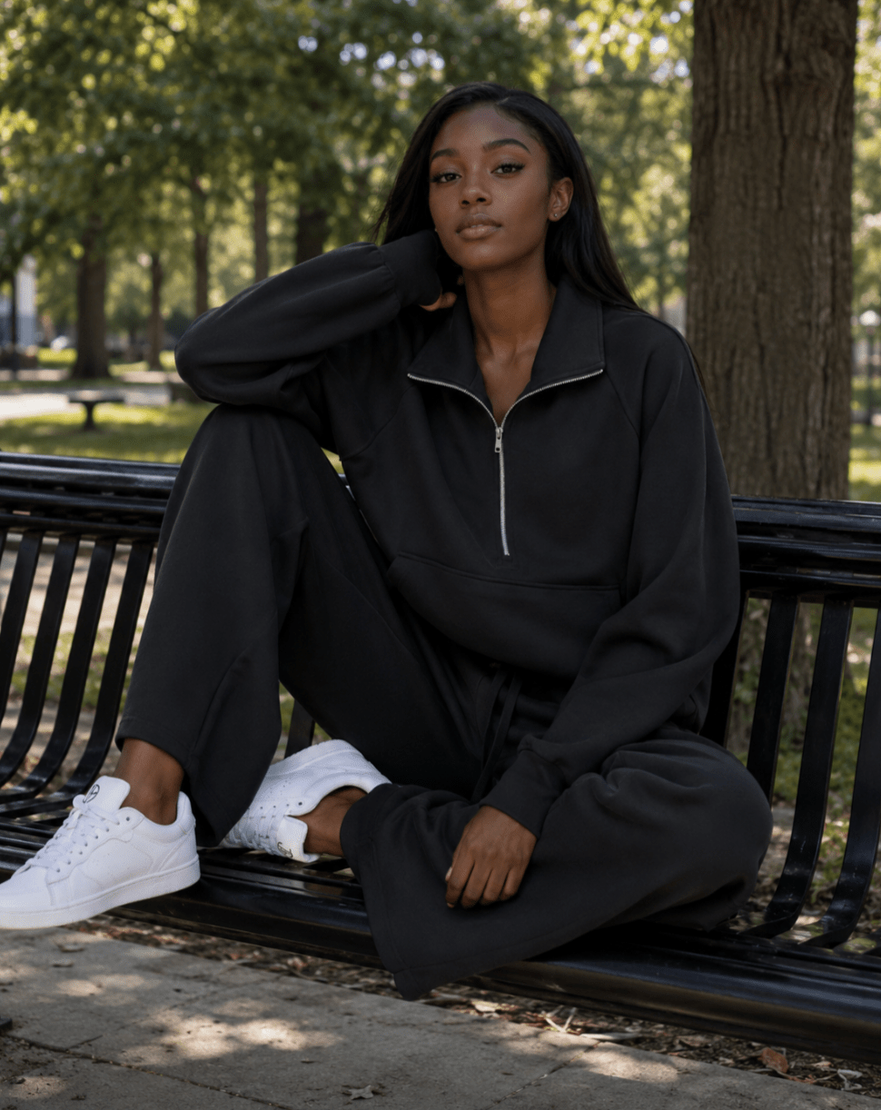 2 Piece Casual Lapel Half Zip Sweatshirt with Wide Leg Pants - Chic Life