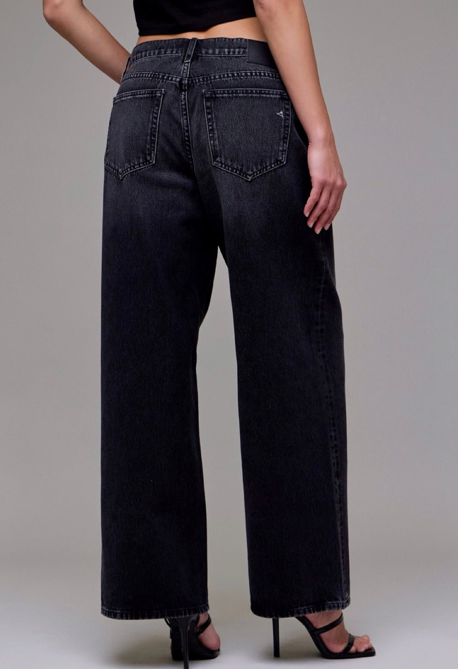 Black Oversized Low Slung Studded Baggy Jean - chic life.com