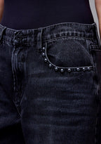 Black Oversized Low Slung Studded Baggy Jean - chic life.com