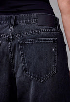 Black Oversized Low Slung Studded Baggy Jean - chic life.com