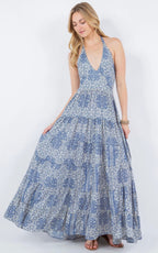 Blue Maxi Floral Dress by Paani - chic life.com