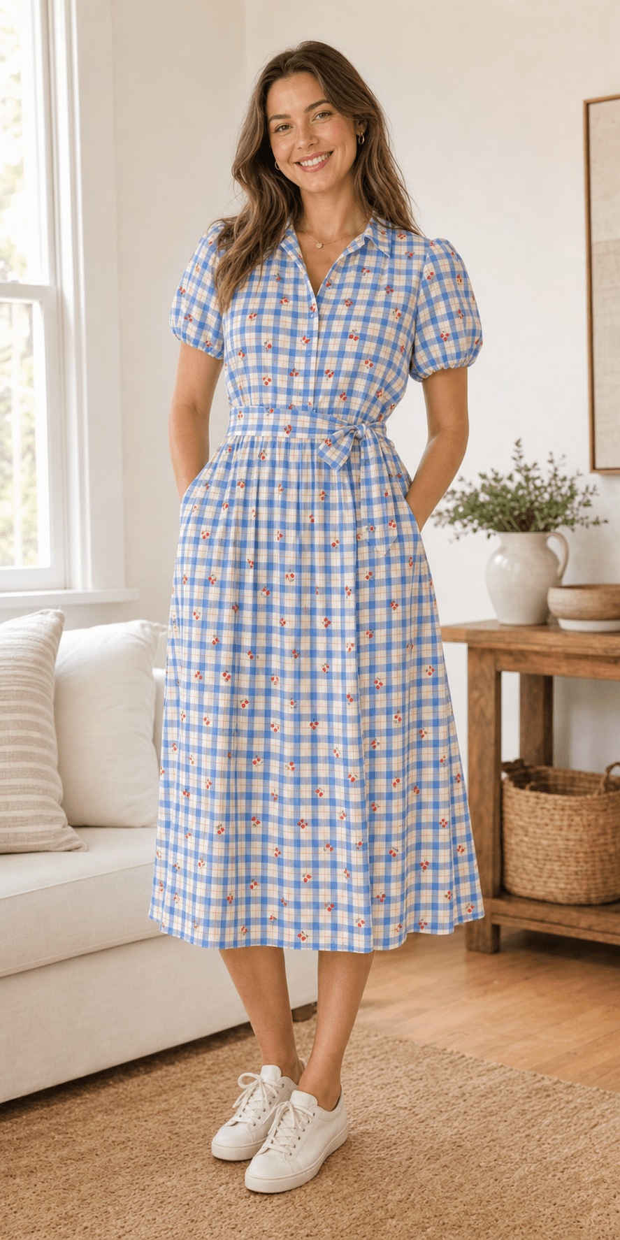 Cherry Gingham Wrap Dress with Puff Sleeve by PINCH - Chic Life