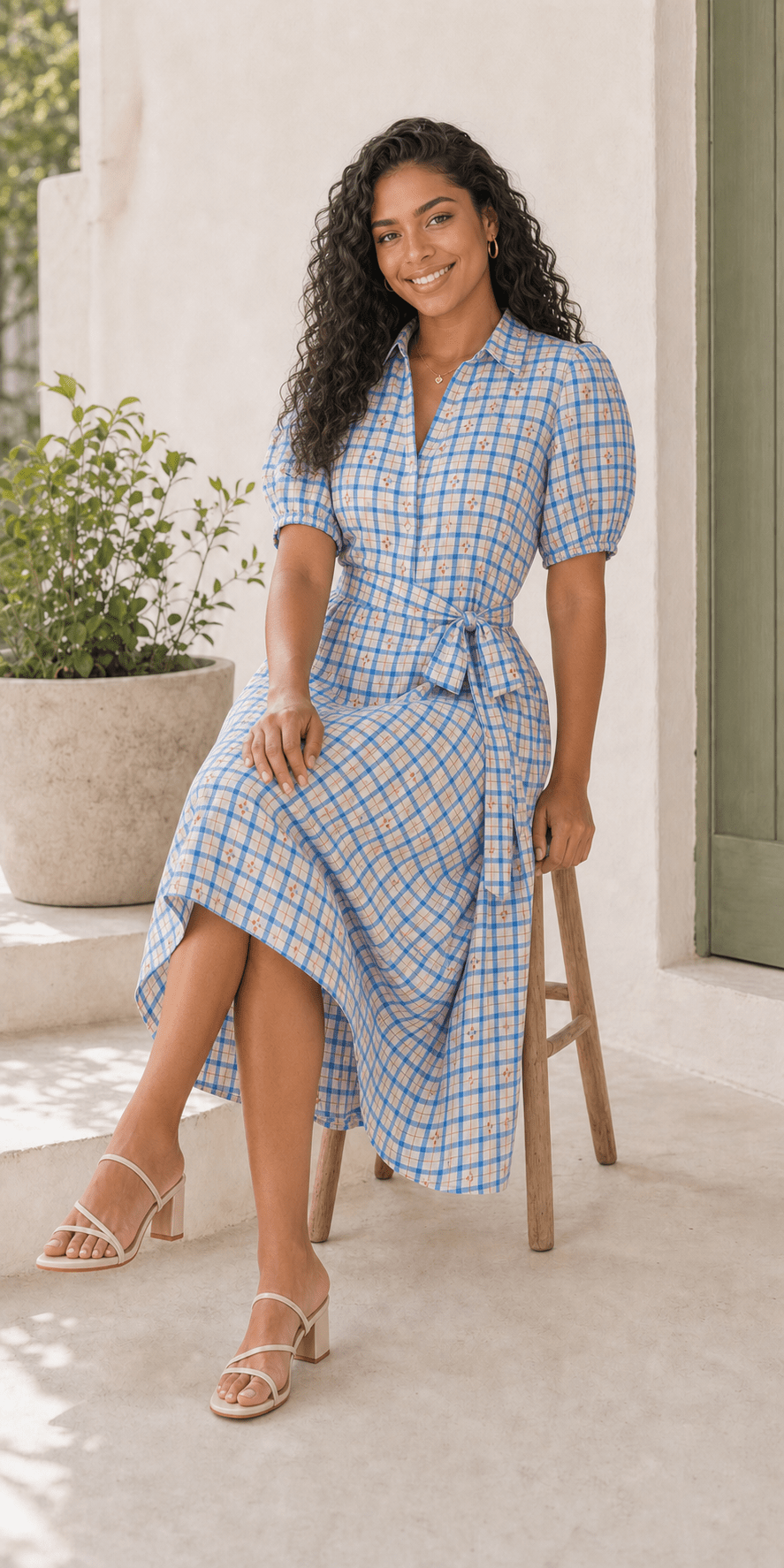Cherry Gingham Wrap Dress with Puff Sleeve by PINCH - Chic Life