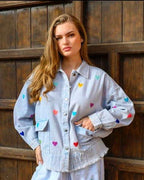 Denim Jacket with Hearts - Chic Life