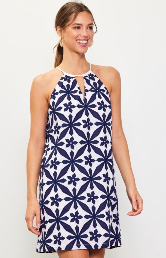 Embroidered Halter Dress - chic life.com