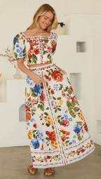Floral Border Print Midi Skirt - chic life.com