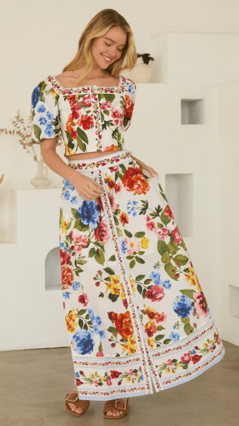 Floral Border Print Midi Skirt - chic life.com