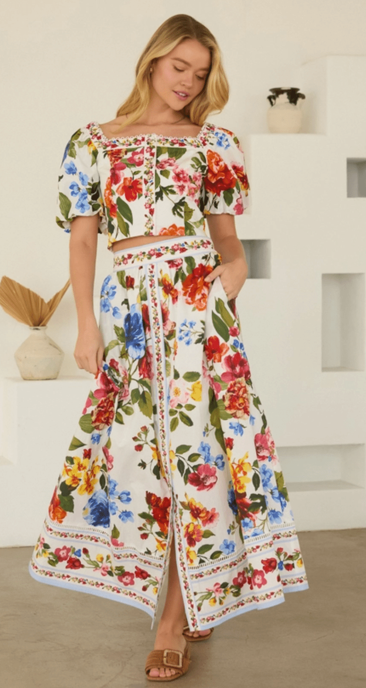 Floral Border Print Midi Skirt - chic life.com