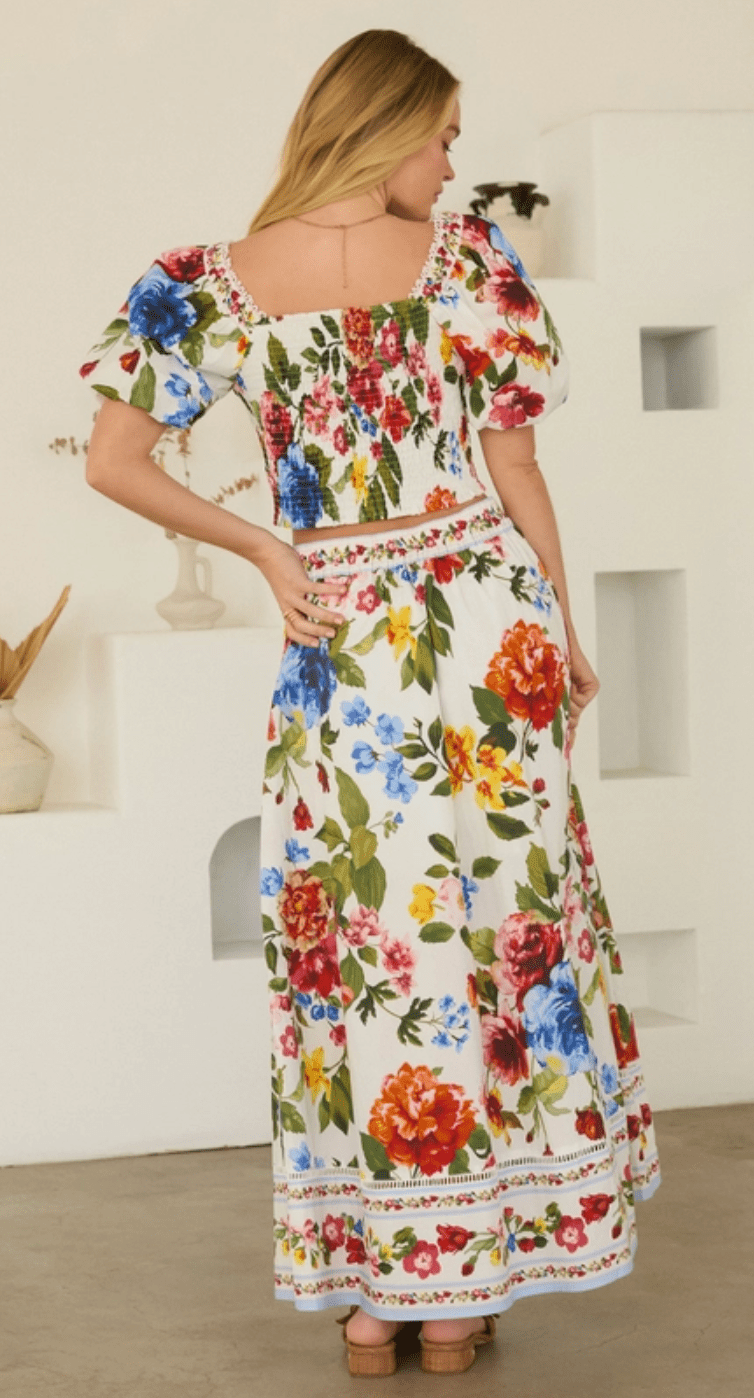 Floral Border Print Midi Skirt - chic life.com