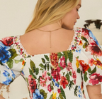 Floral Border Puff Sleeve Crop Top - Chic Life