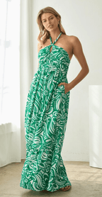 Floral Paisley Print Halter Neck Maxi Dress - Chic Life