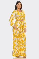 Floral Print Elastic Shirring Top And Pants Set : Yellow - White - chic life.com