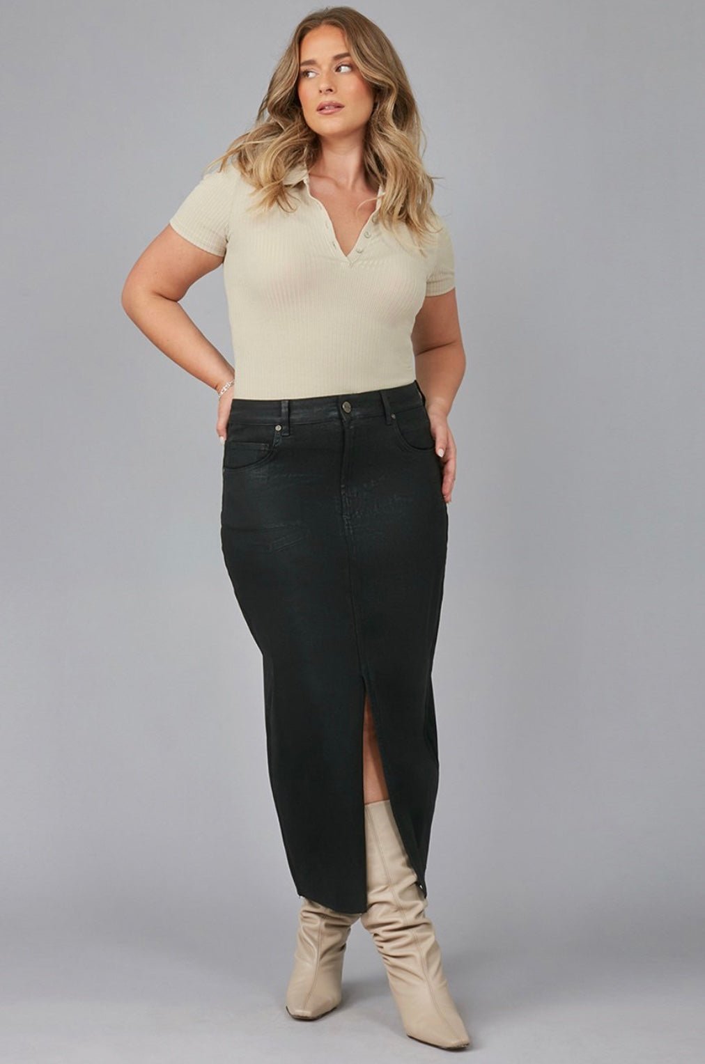HALSTON - CBLK High Rise Maxi Skirt by LOLA Jeans - chic life.com