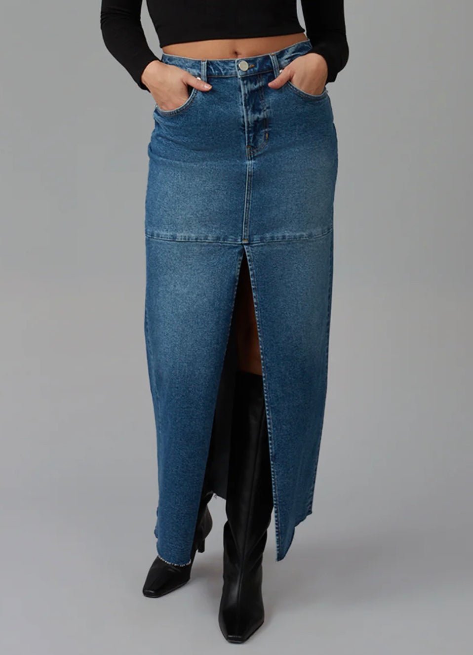 High Rise Maxi Skirt by Lola Jeans - chic life.com
