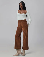 High Rise Wide Leg Corduroys in Blazed Brown - chic life.com