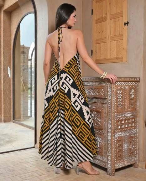 Levane V - Neck Maxi Dress Geometric Print - Chic Life