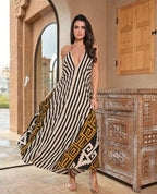 Levane V - Neck Maxi Dress Geometric Print - Chic Life