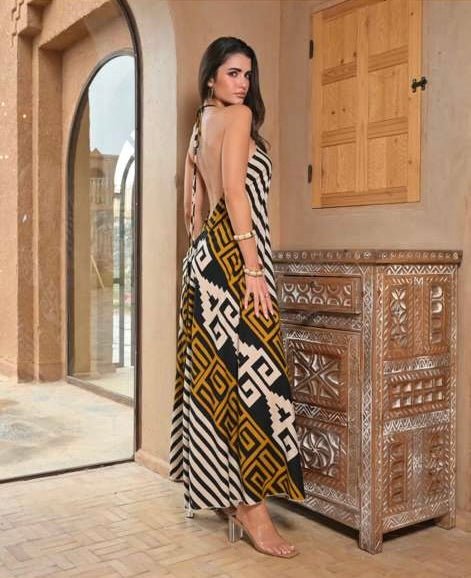 Levane V - Neck Maxi Dress Geometric Print - Chic Life