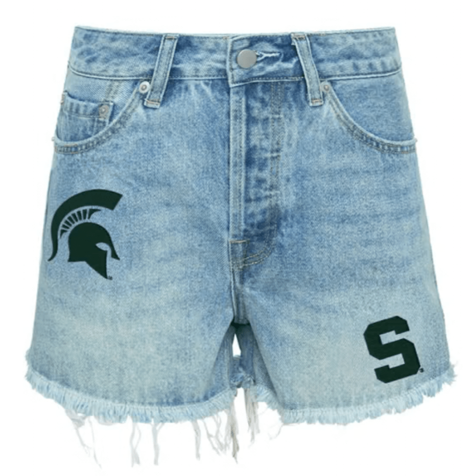 Michigan State Denim Patched Shorts - chic life.com