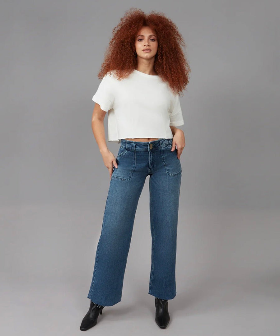 NOVA-DIS Mid Rise Wide Leg Jeans Blue by Lola Jeans for Women