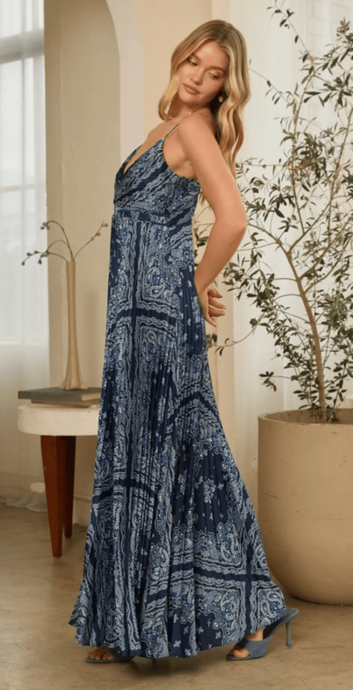 Pleated Maxi Dress with Back Cutout - chic life.com