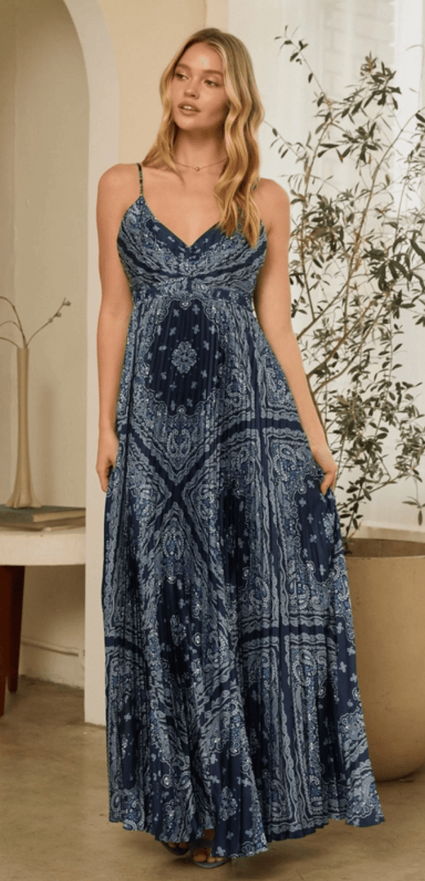 Pleated Maxi Dress with Back Cutout - chic life.com