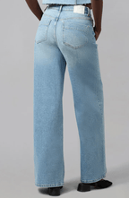 High rise wide leg jean styled for everyday casual fashion