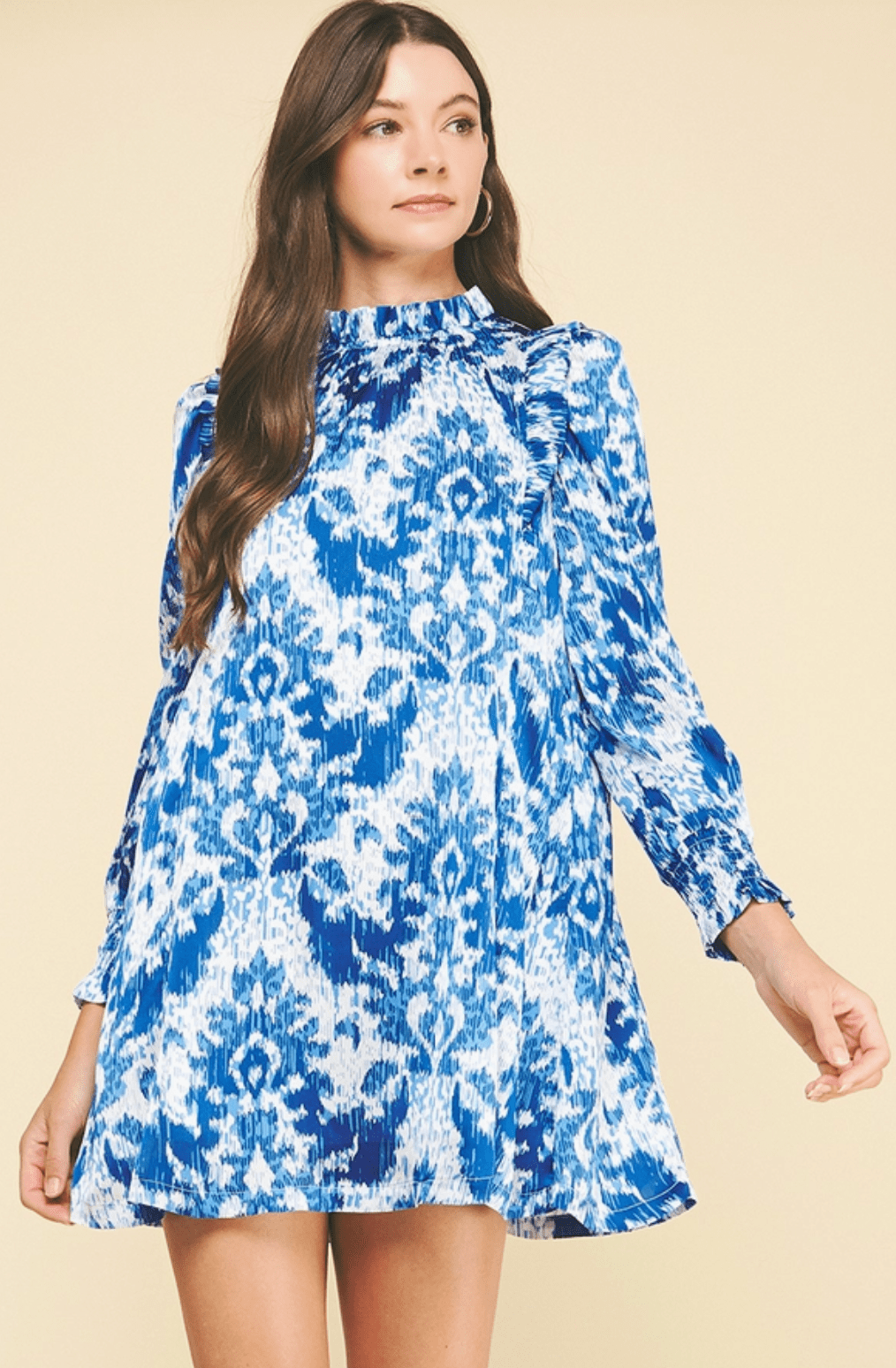 Print Ruffled Detail Tunic Mini Dress by PINCH - chic life.com