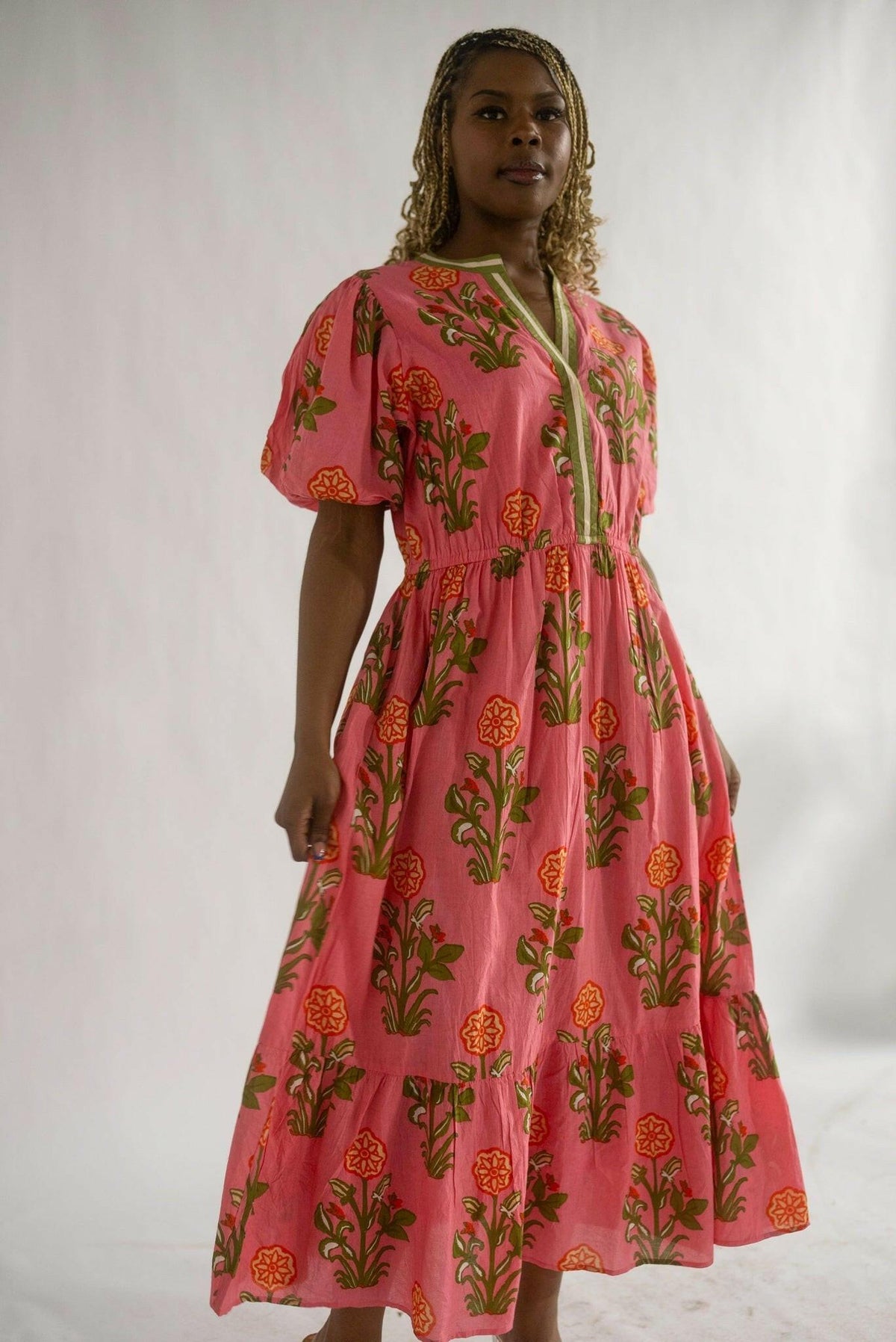 Puff Sleeve Flower Print Maxi Dress - chic life.com