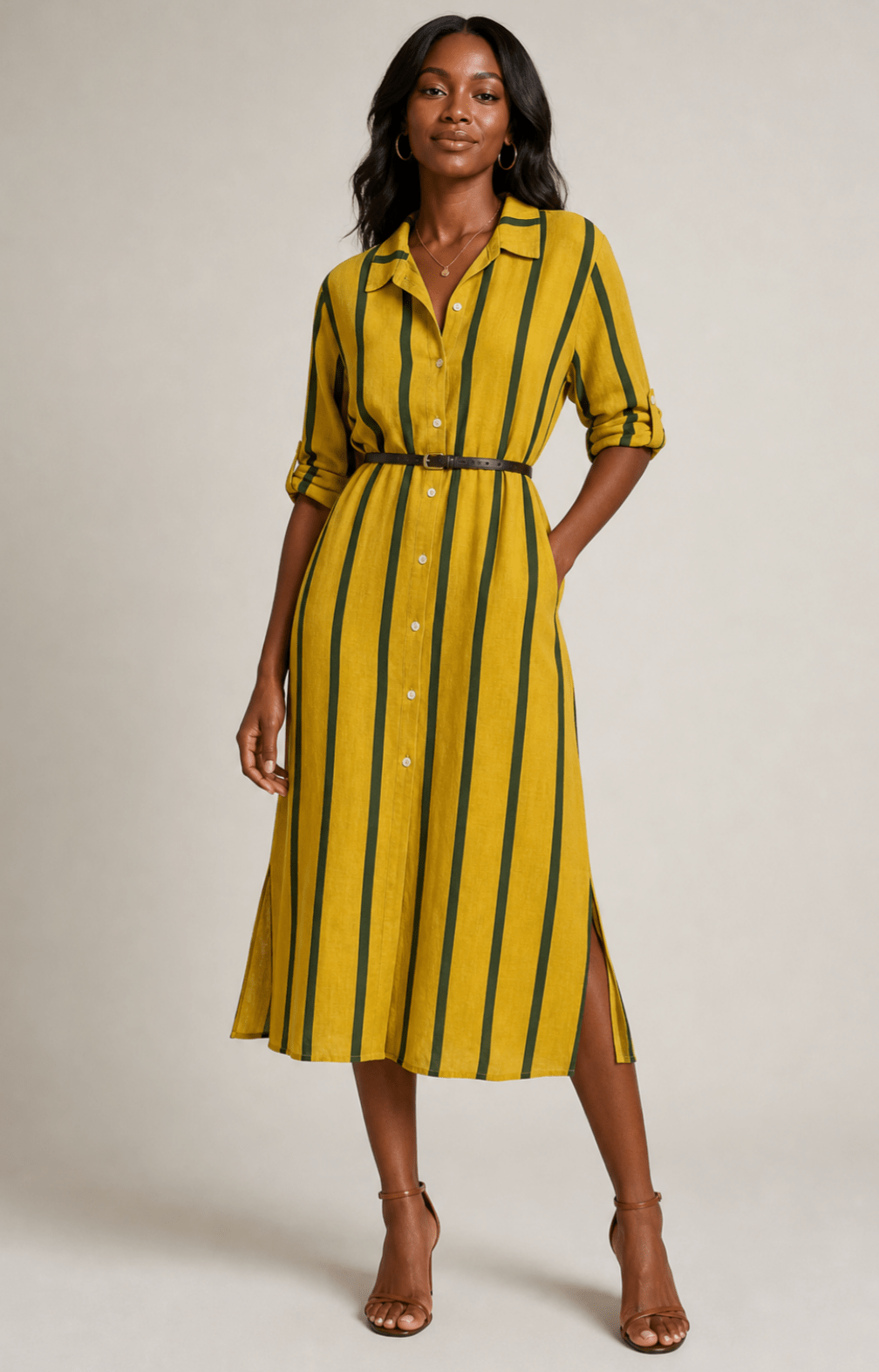 Pure Linen Button Down Dress Acid/Blue by Liabella - Chic Life