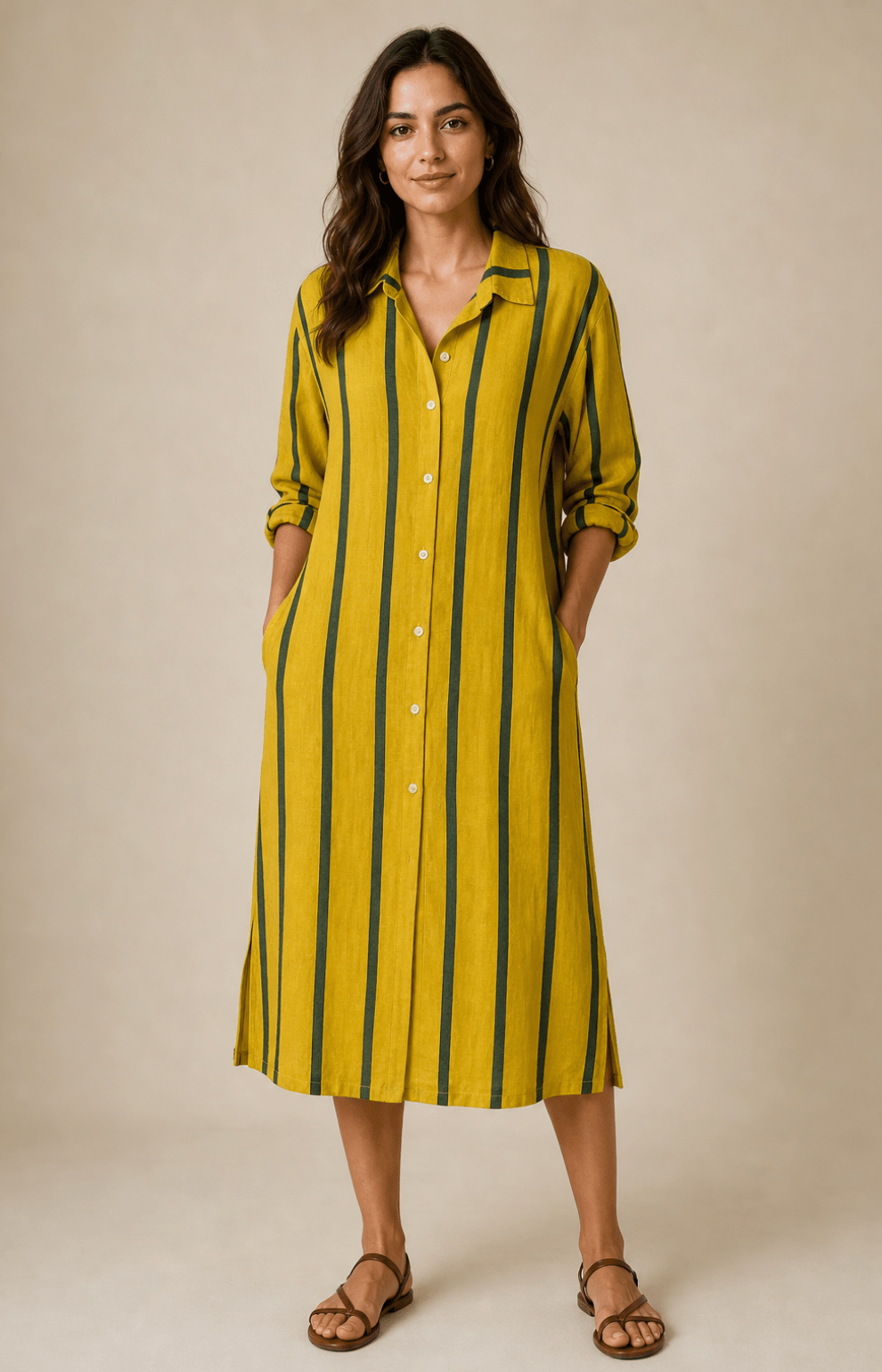 Pure Linen Button Down Dress Acid/Blue by Liabella